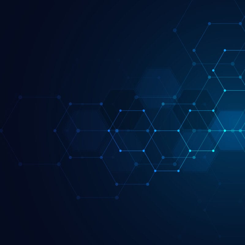 abstract hexagonal shapes on blue background symbolizing interoperability rules