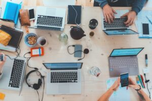 laptops and devices on table